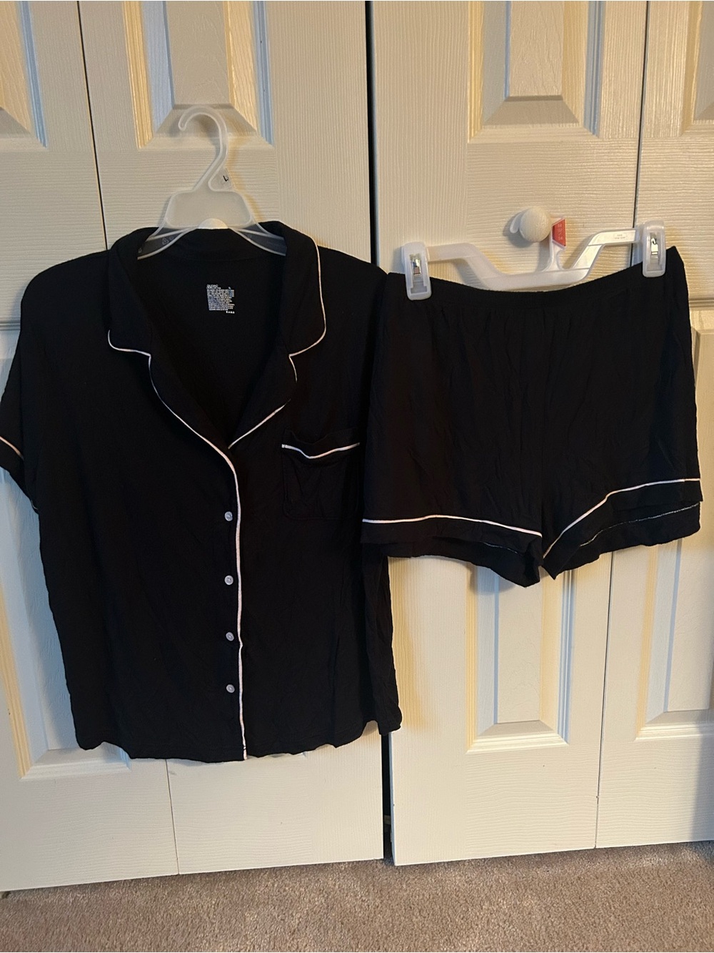 Black Pajama Set with pink Piping